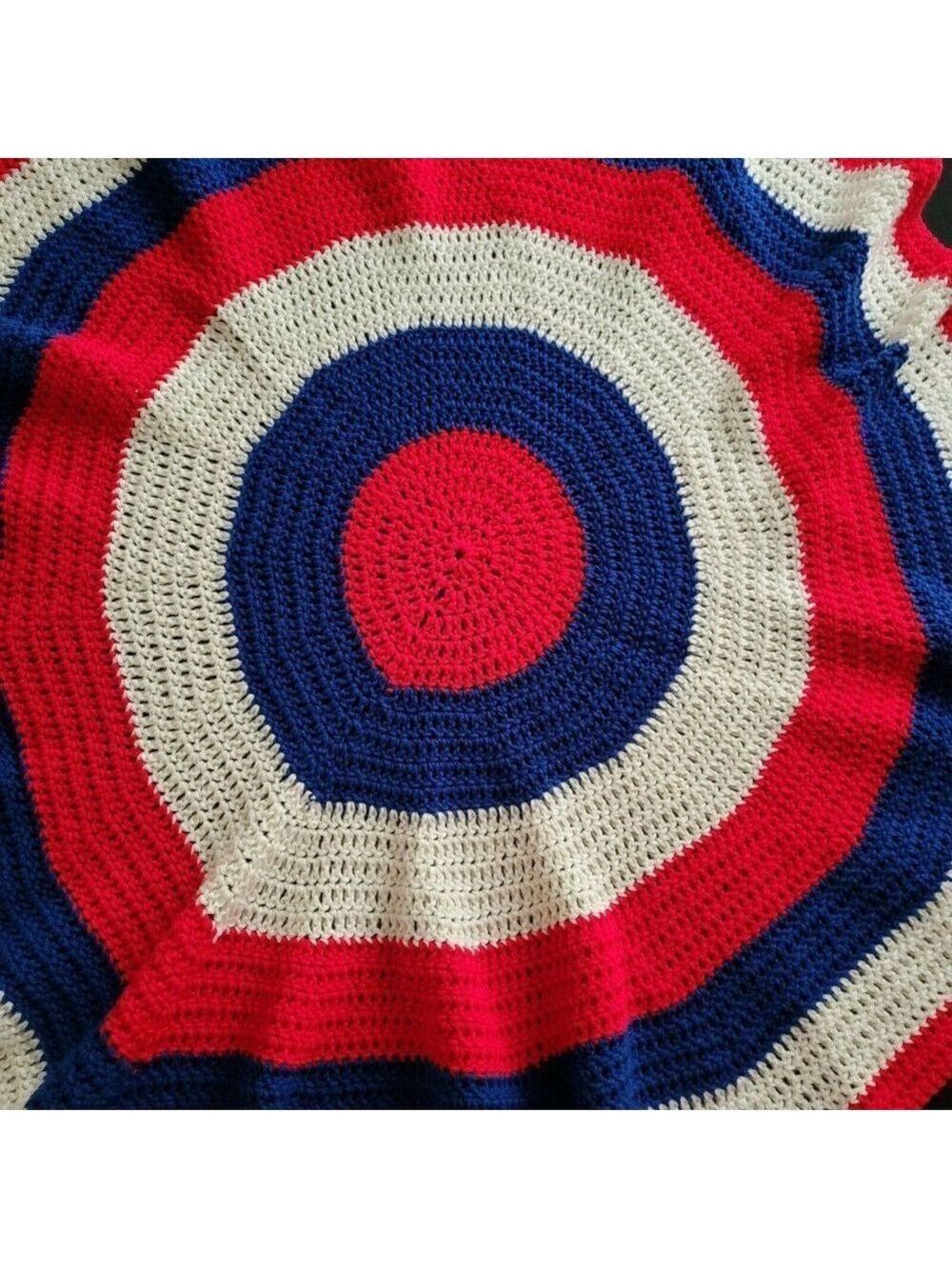 HANDCRAFTED Crochet Tablecloth Patriotic 4th Of July Round Tableware